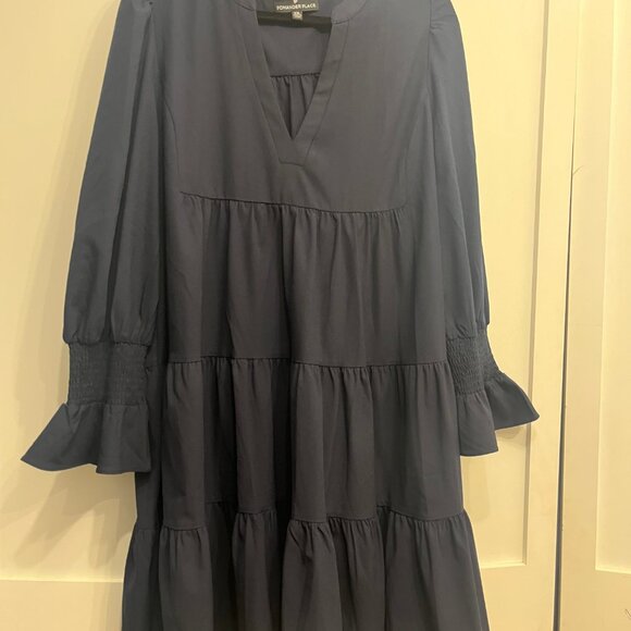 Tuckernuck Pomander Place Crepe Kenzo tiered long sleeved dress XXL - Navy - Picture 6 of 6